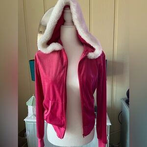 Vintage Victoria's Secret Pink Bomber Jacket with White Fur Trim